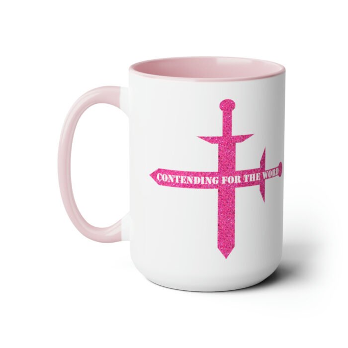 Contending for the Word - Hot Pink Glitter - Two-Tone Coffee Mugs, 15oz 13
