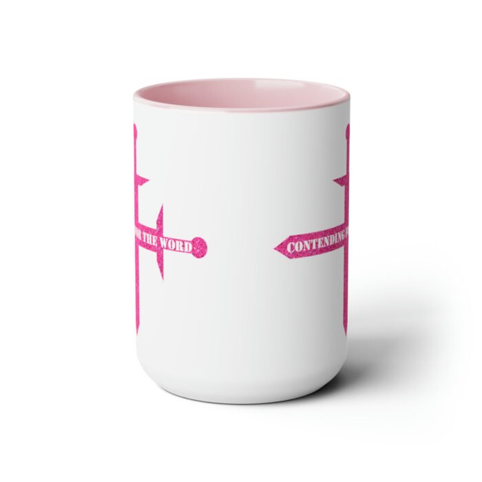 Contending for the Word - Hot Pink Glitter - Two-Tone Coffee Mugs, 15oz 14