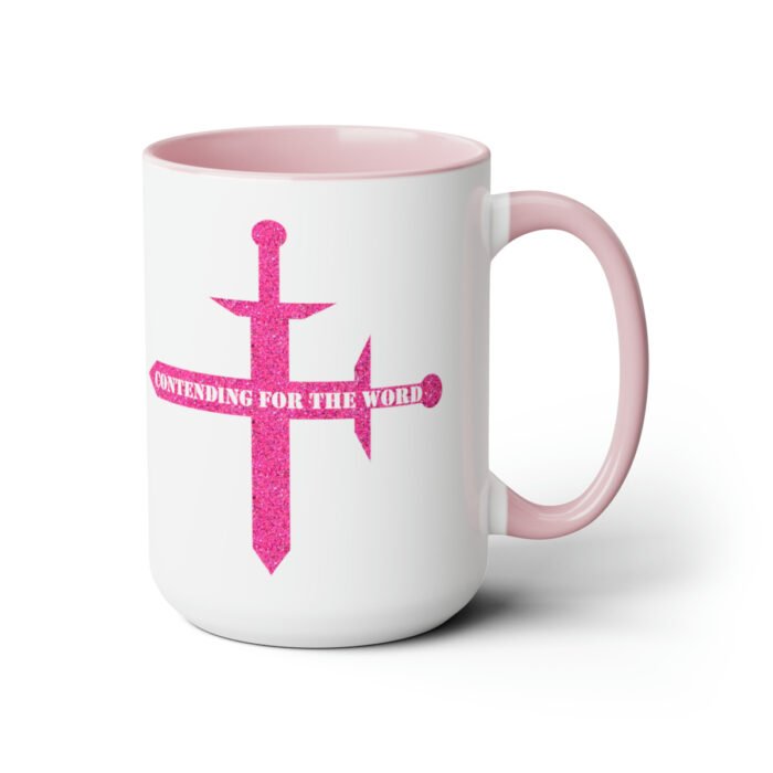 Contending for the Word - Hot Pink Glitter - Two-Tone Coffee Mugs, 15oz 15