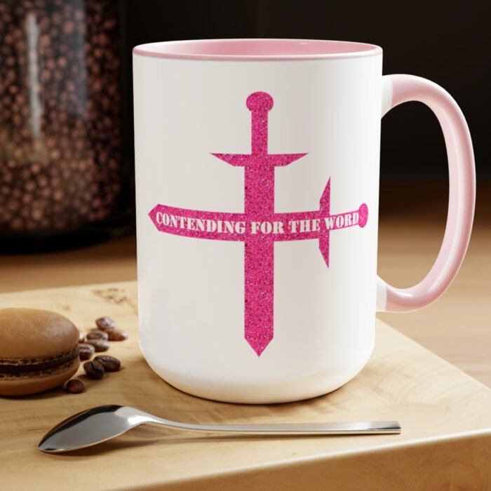 Contending for the Word - Hot Pink Glitter - Two-Tone Coffee Mugs, 15oz 16