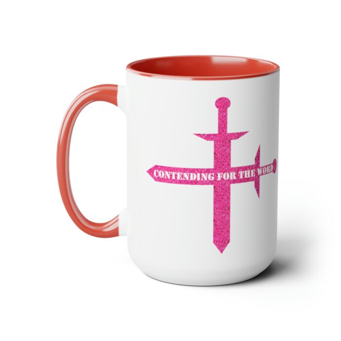 Contending for the Word - Hot Pink Glitter - Two-Tone Coffee Mugs, 15oz 17
