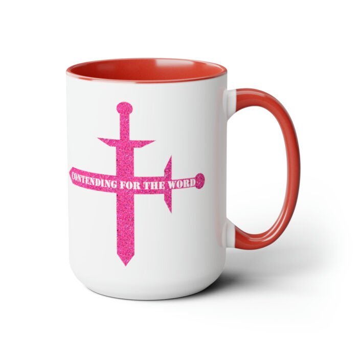 Contending for the Word - Hot Pink Glitter - Two-Tone Coffee Mugs, 15oz 19