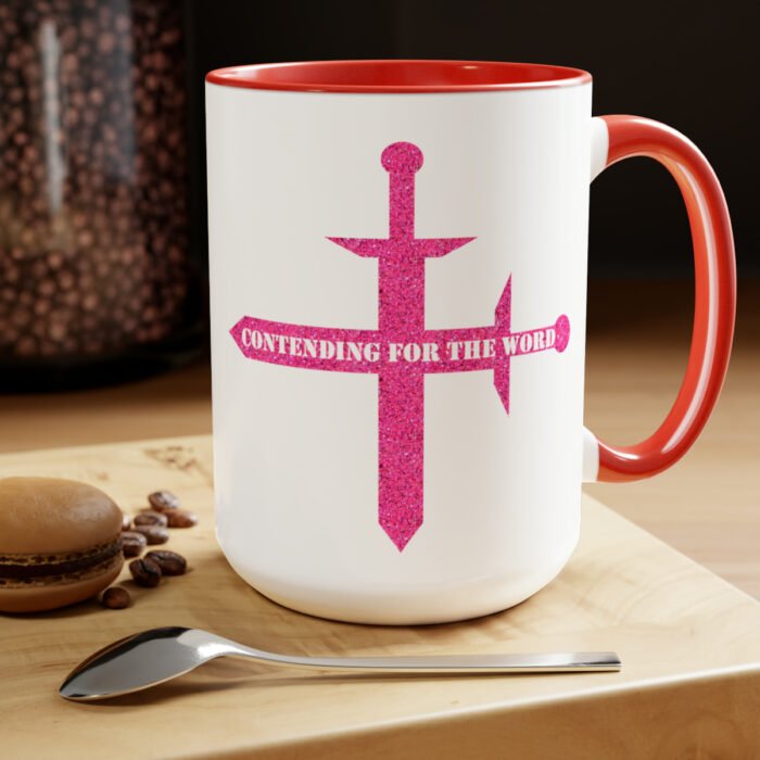 Contending for the Word - Hot Pink Glitter - Two-Tone Coffee Mugs, 15oz 20